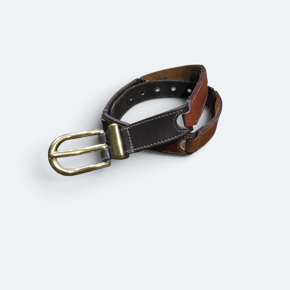 Vtg Fossil Patchwork Leather Belt M Boho Western Colorblock Brown BT7025 Vintage